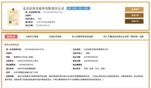 聚焦北交所 北京证券交易所完成公司制工商注册,为徐明,注册资本10亿元人民币